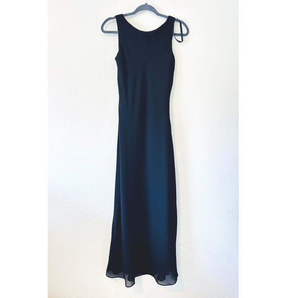 Vampy 90s Zum Zum by Niki Livas Black V-Back Sleeveless Maxi Gown Dress SZ 7-8